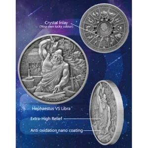 Samoa – 5 Dollar Olympians & Zodiac: Hephaestus VS Waage 2021 – 2 Oz Silber 15