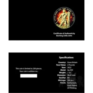 Großbritannien – 2 GBP Myth & Legends (3.) Burning Little John 2022 – 1 Oz Silber Ruthenium 10