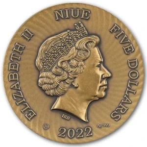 Niue – 5 NZD Bacchus 2022 – 2 Oz Silber Antike Vergoldung Hochrelief 7