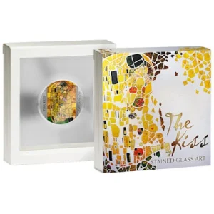 Ghana – 10 Cedis Gustav Klimt: The Kiss Stained Glass Art 2023 – 2 Oz Silber Antik Finish Color 9