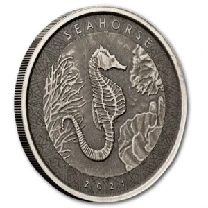 Samoa – 2 Tala Seepferdchen Seahorse 2021 – 1 Oz Silber Antik Finish 9