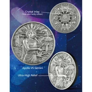 Samoa – 5 Dollar Olympians & Zodiac: Apollo VS Zwillinge 2021 – 2 Oz Silber 11