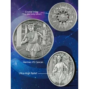 Samoa – 5 Dollar Olympians & Zodiac: Hermes VS Krebs 2021 – 2 Oz Silber 13